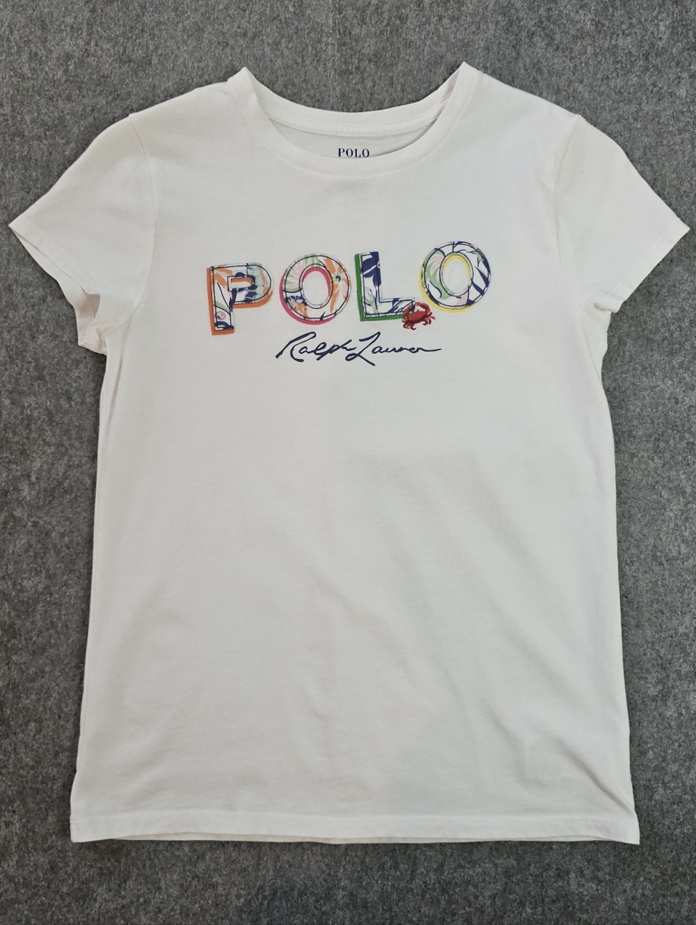 Polo by Ralph Lauren Girls Large (12-14) White Tropical Logo Cotton T-Shirt Tee